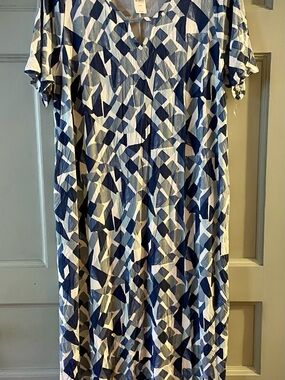 Lane Bryant Blue & White Geometric Casual Dress